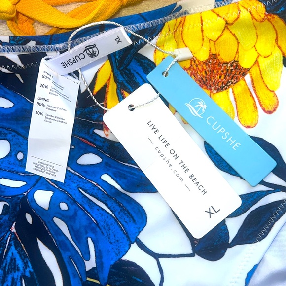 YELLOW AND BLUE LEAVES PRINT HIGH WAIST BIKINI Size XL - Picture 3 of 3